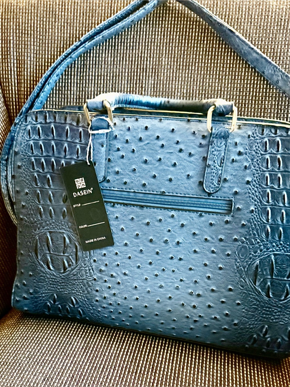 Dasein Blue Faux Ostrich & Croc Satchel with wristlet